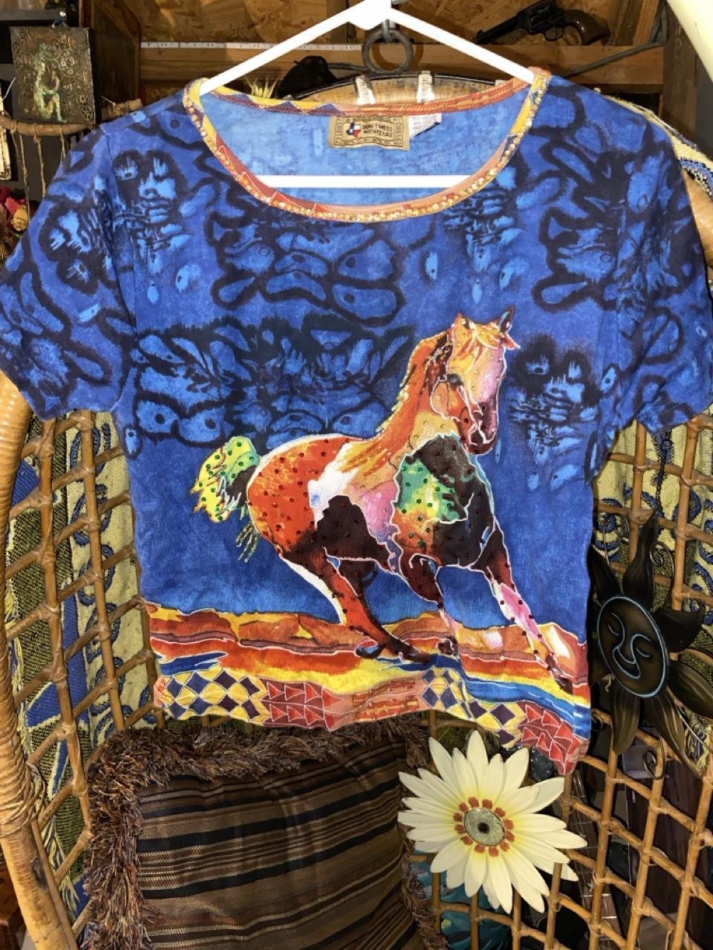 Don't Mess With Texas Vintage Cropped Graphic T-Shirt Painted Horse Boho